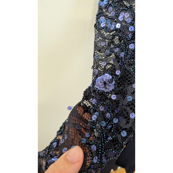 Scala Womens Gown Size 10 Formal Navy Blue Beaded Sequin Event Wedding Lace Mesh - Picture 6 of 14